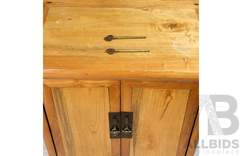 Pair of Chinese Elm Two Door Bedside Cabinets