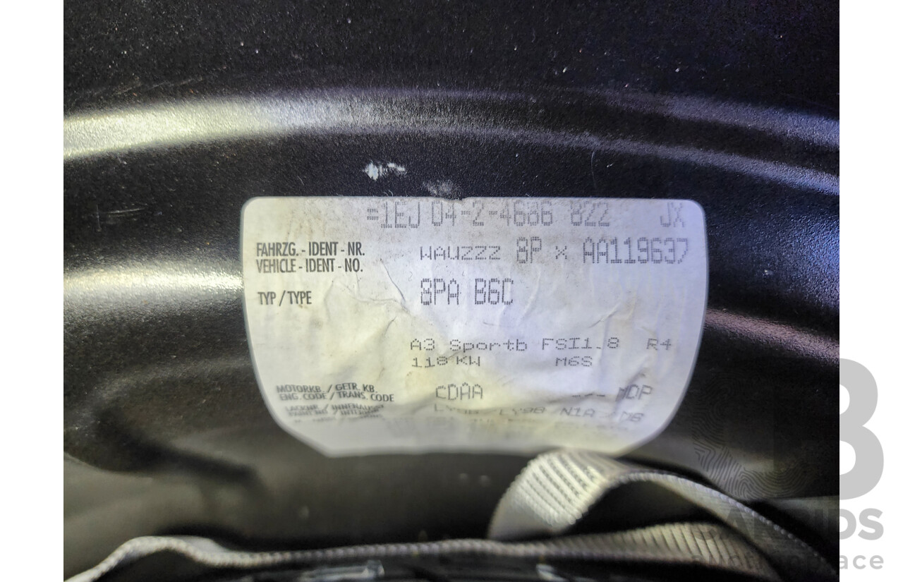 5/2010 Audi A3 Sportback 1.8 TFSI Ambition 8P MY09 5d Hatchback Black 1.8L