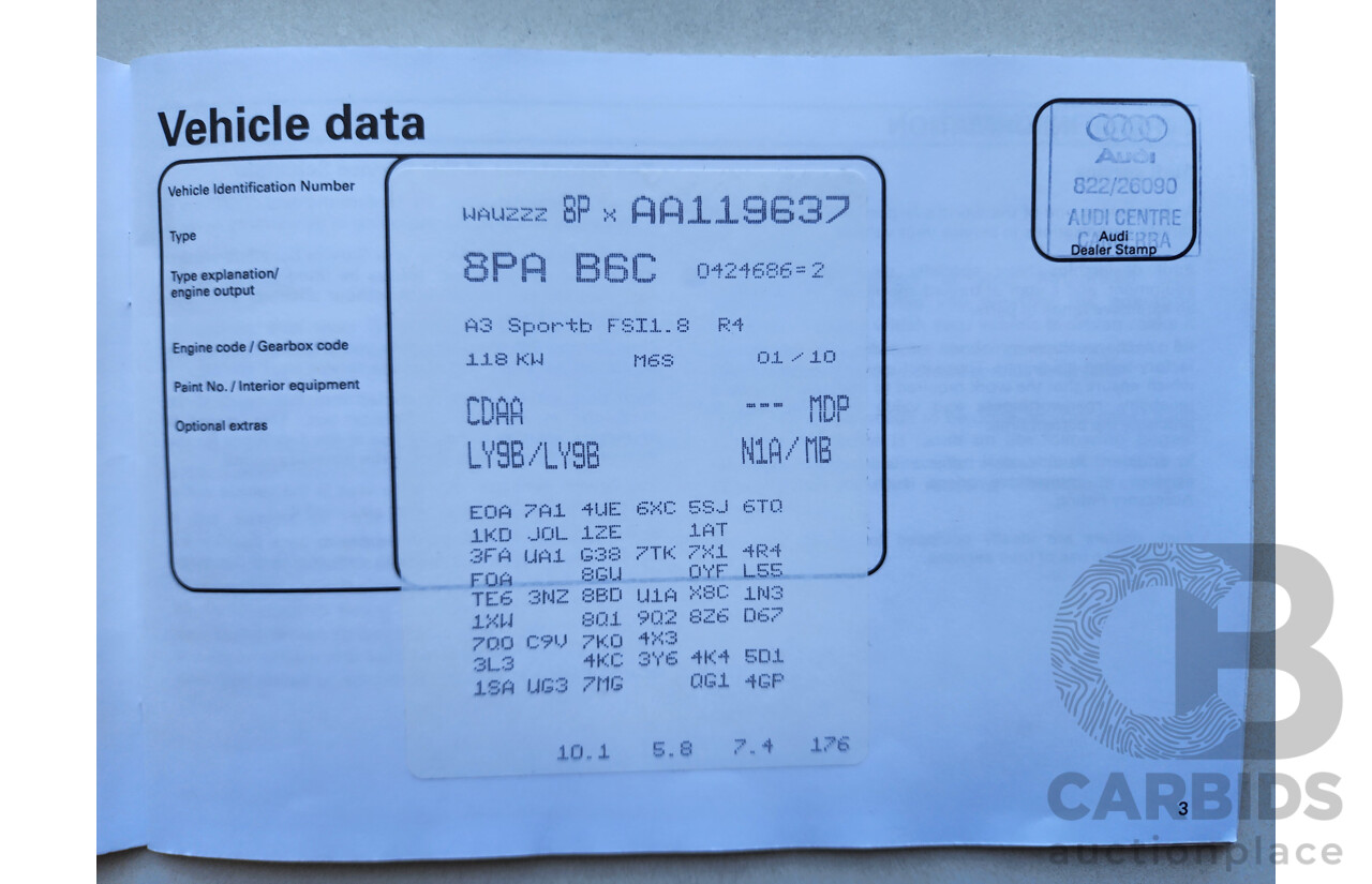 5/2010 Audi A3 Sportback 1.8 TFSI Ambition 8P MY09 5d Hatchback Black 1.8L