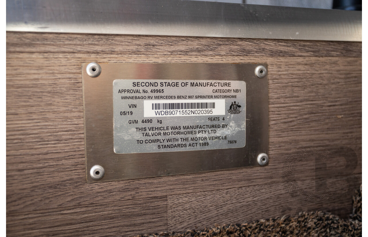 5/2019 Mercedes-Benz Sprinter 513 CDI Winnebago Balmoral RV Turbo Diesel 2.1L