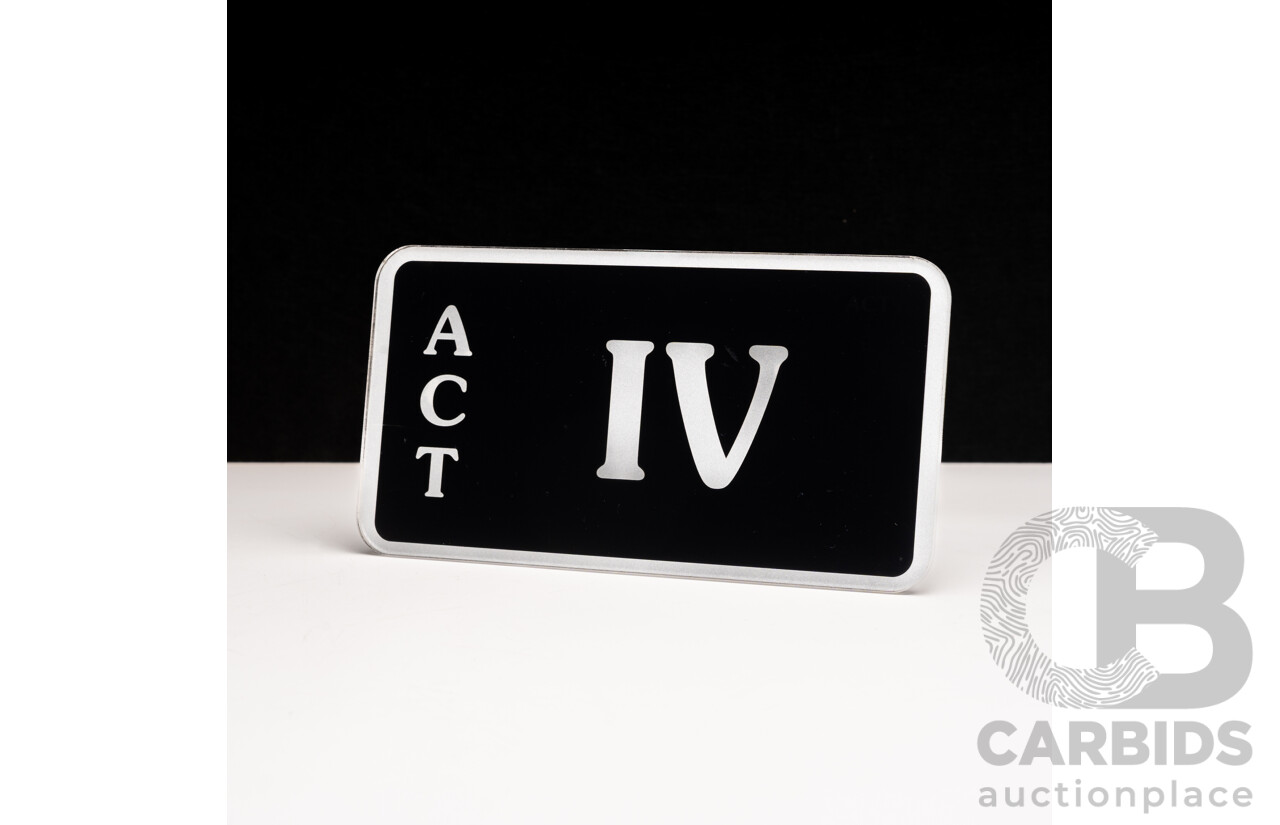 ACT 2 Character Motor Vehicle Number Plate - IV - (Roman Numeral for 4)