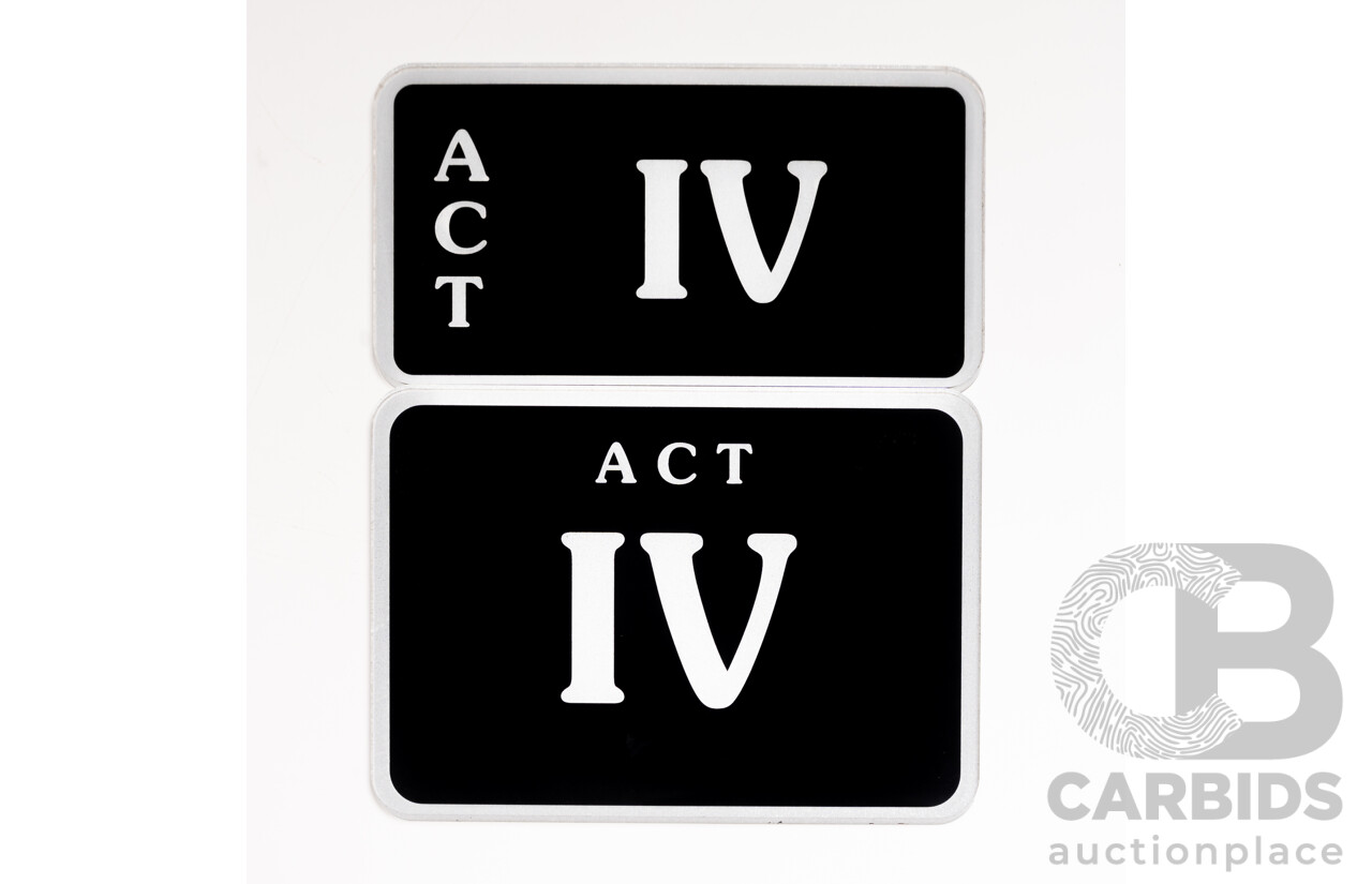 ACT 2 Character Motor Vehicle Number Plate - IV - (Roman Numeral for 4)