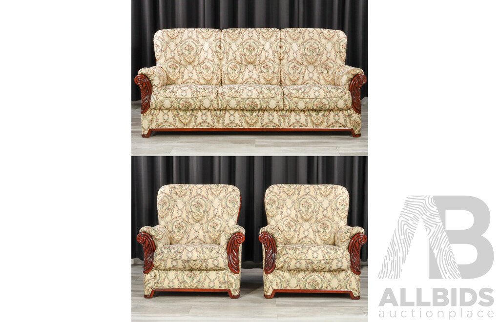 Timber Framed Three Piece Fabric Lounge Suite