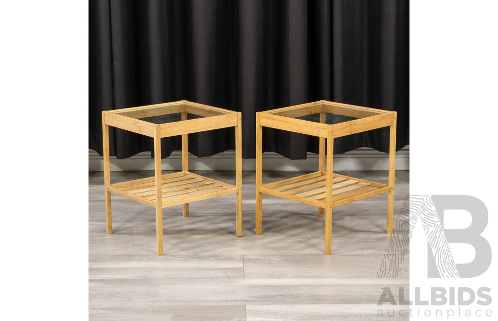 Pair of Small Glass Top Side Tables
