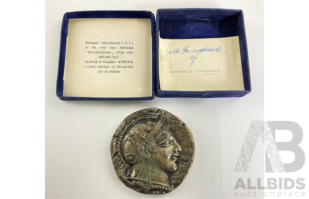 Hellenic Industrial Development Bank Enlarged Reproduction of Athenian Decadrachmon Coin
