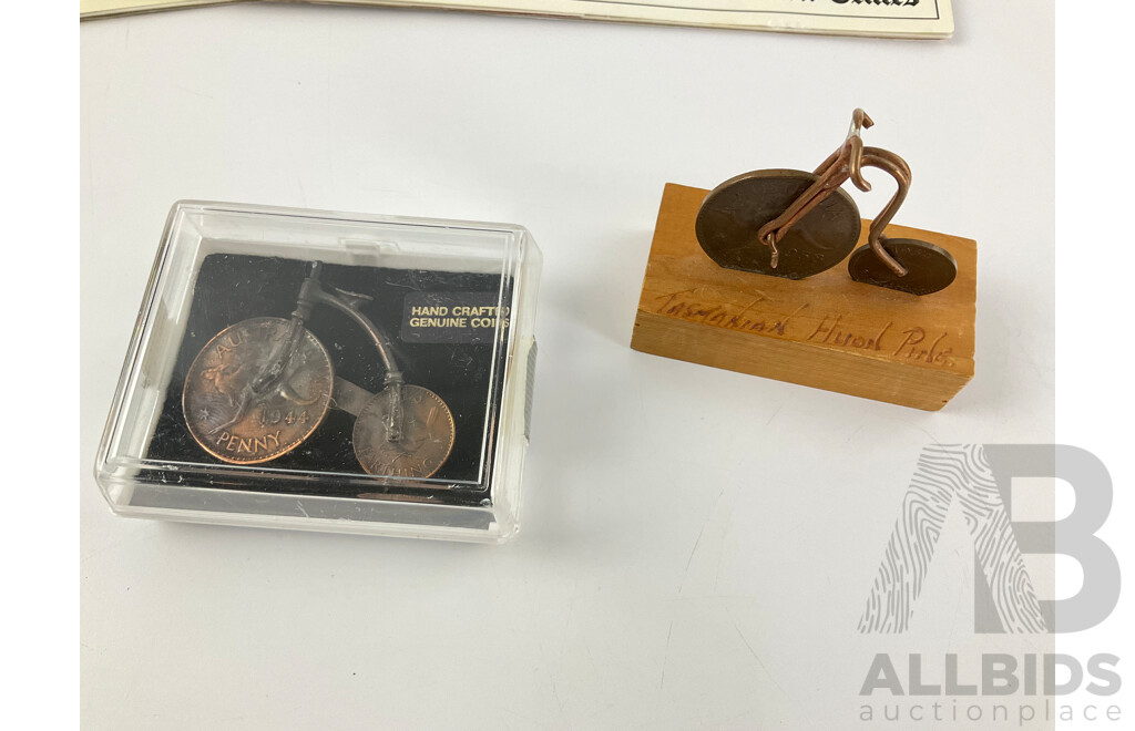 Australian Scholastic Twenty Cent Coin Folder, Canberra Times Ashes Greats Folders, Penny Farthing Model