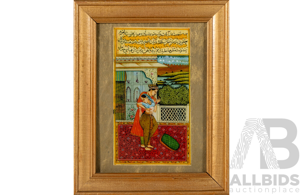 Collection of Eight Framed Miniatures Depicting Various Kamasutra Scenes, Colour Reproduction Prints, 25 x 20 cm (frames) (8)