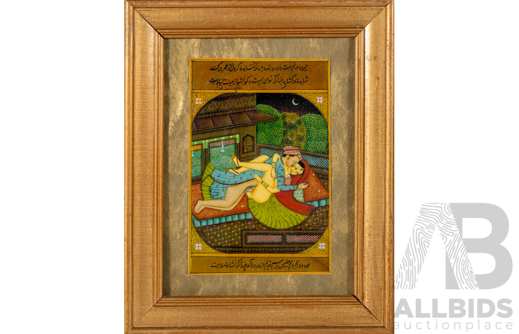 Collection of Eight Framed Miniatures Depicting Various Kamasutra Scenes, Colour Reproduction Prints, 25 x 20 cm (frames) (8)