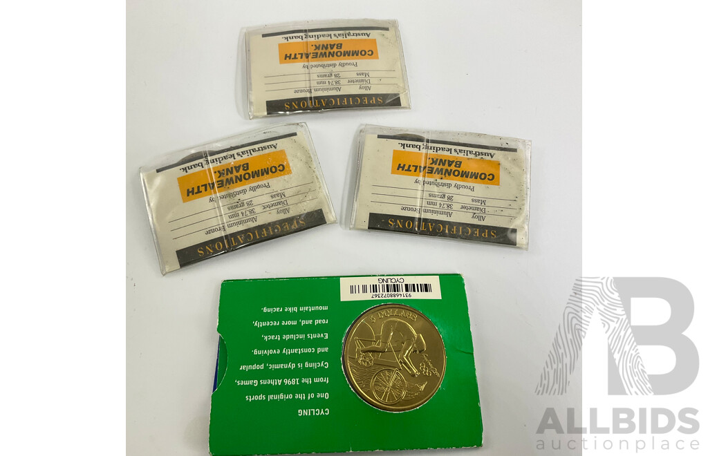 Four Australian Commemorative Five Dollar Coins Including 1988 Parliament House(3) and 2000 Sydney Olympics Cycling