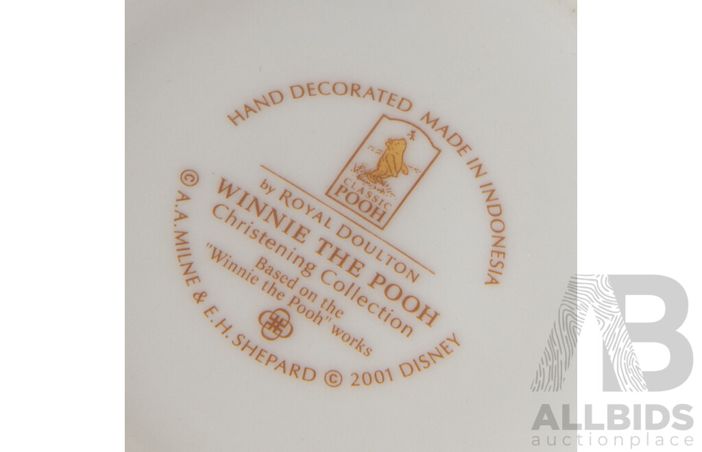 Collection Children's Themed Pieces Comprising Two Royal Doulton Winnie the Pooh Mugs, V & B Elephant, Royal Copenhagen Figure in Box & Royal Crown Derby Figure in Box