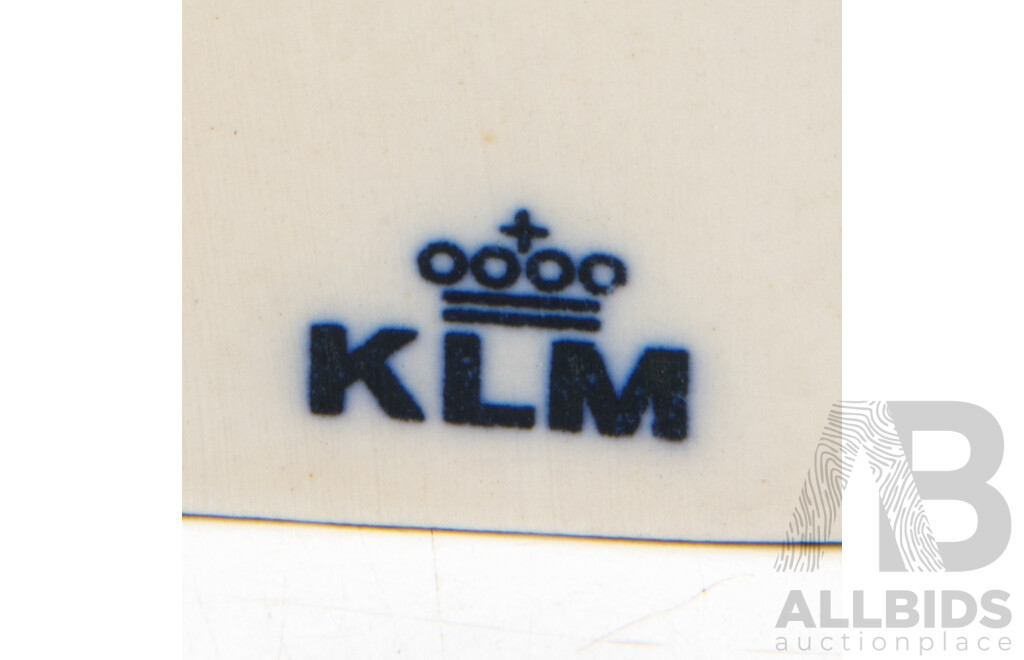 Collection Seven KLM Delft Miniature Cottage Bottles Along with Two Delft Bells