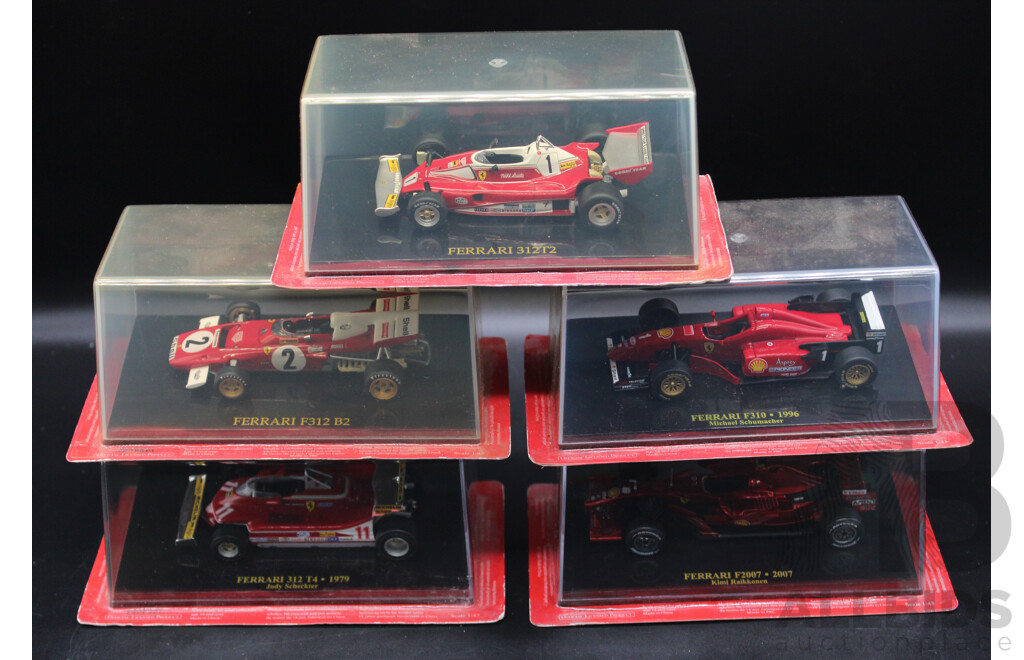 Five Diecast Ferraris Including - 312T2, F312 B2, F310 1996, 312 T4 1979, F2007 - 1:43 Scale