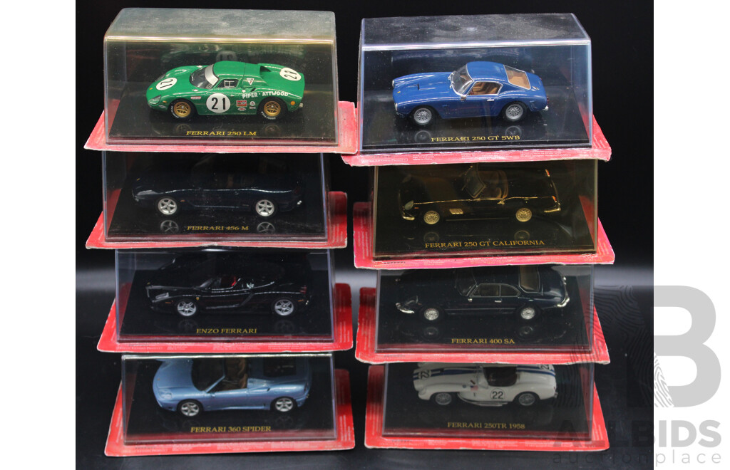Eight Diecast Silver Ferrari Collection - 1:43 Scale