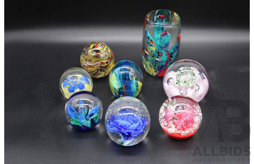 Assorted Glass Colorful Paperweight - Lot of 8