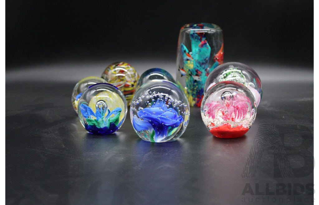 Assorted Glass Colorful Paperweight - Lot of 8