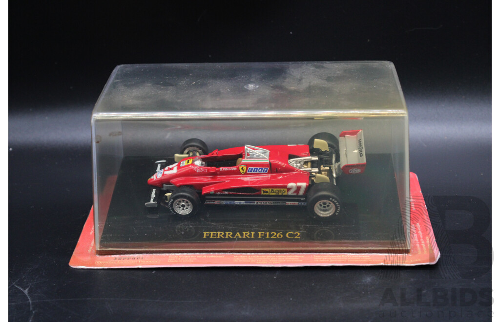 Five Diecast Ferraris Including 312T-1975, 612 Scaglietti ''China Tour'', 550 GT Maranello,  F126 C2, 599 GTB FIORANO ''Panamerican Tour''   - 1:43 Scale