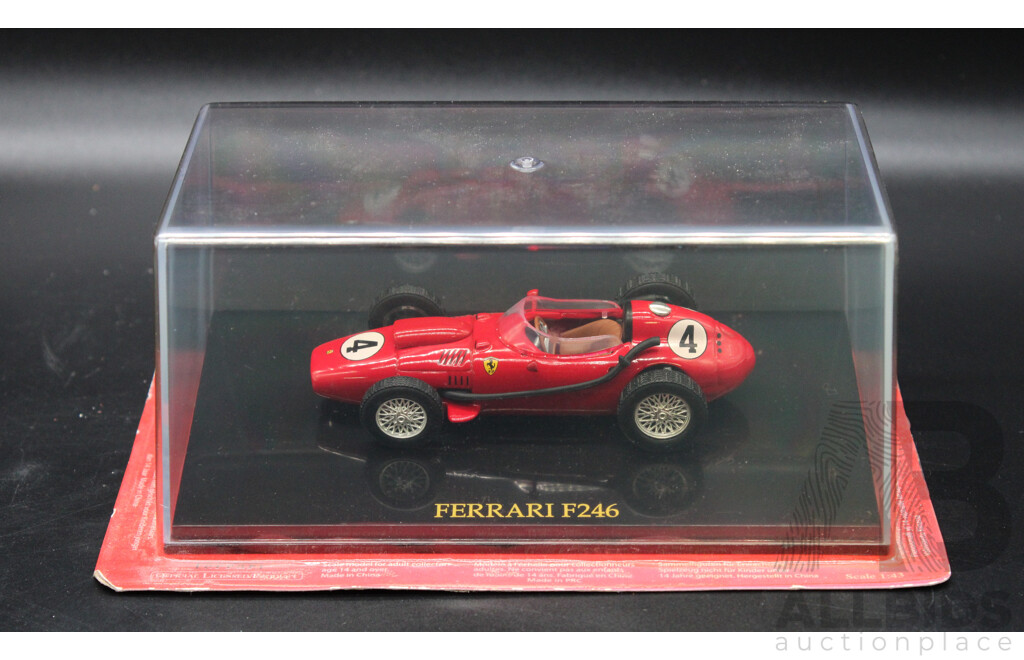 Five Diecast Ferraris Including 156 F1, F246, 500 F2, 158 F1 -1964 , 375 F1 - 1951  - 1:43 Scale