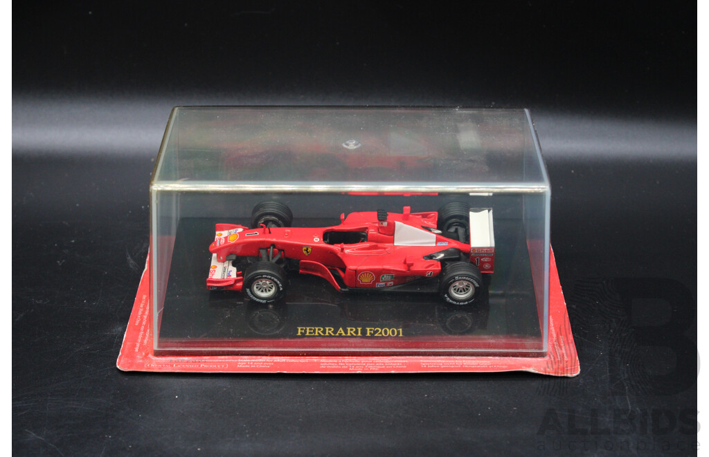 Five Diecast Ferraris Including - F2007 Kimi Raikkonen, F2004 Michael Schumacher,  F2001, F2003-GA, F2002 1:43 Scale