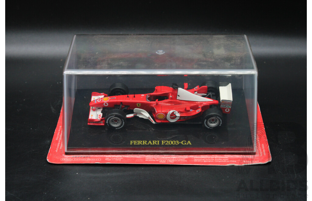 Five Diecast Ferraris Including - F2007 Kimi Raikkonen, F2004 Michael Schumacher,  F2001, F2003-GA, F2002 1:43 Scale