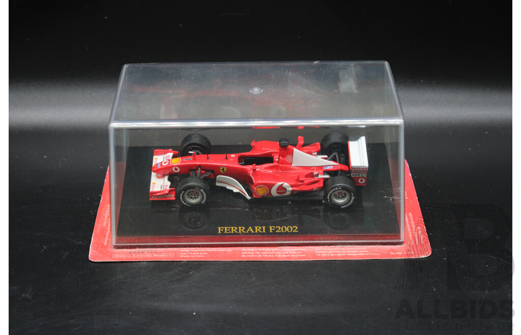 Five Diecast Ferraris Including - F2007 Kimi Raikkonen, F2004 Michael Schumacher,  F2001, F2003-GA, F2002 1:43 Scale