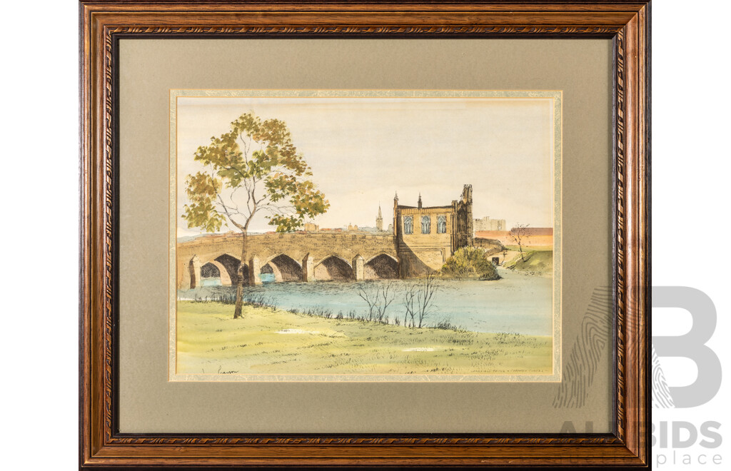 L. Pearson?, (20th Century, British), Wakefield Bridge & Chantry Chapel, Lovely Original Vintage Watercolour, 48 x 58 cm (frame)