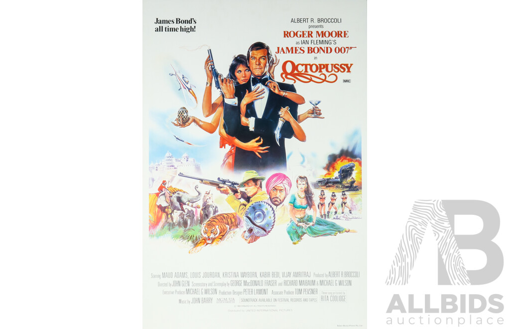 Fabulous James Bond 007 Octopussy Film Poster, 98 X 67 Cm