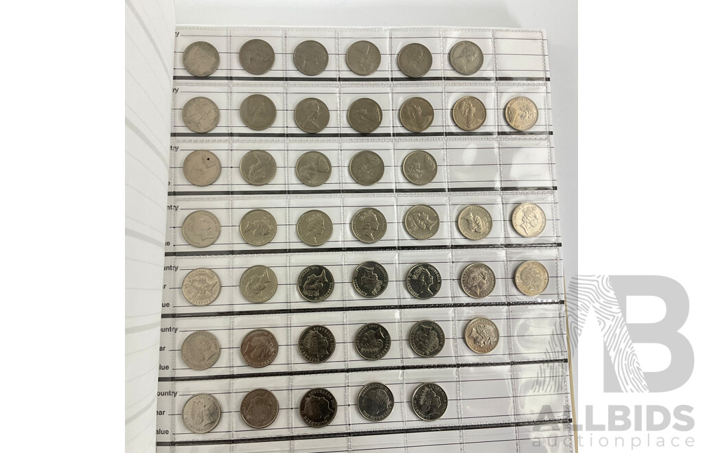 Album of Australian Coins Including Twenty Cents Consecutive 1966 to 1982, 1996 to 2002, 2004 to 2013 One Two, Five, Ten Fifty Cent Semi Consecutive Runs 1966 to 2012
