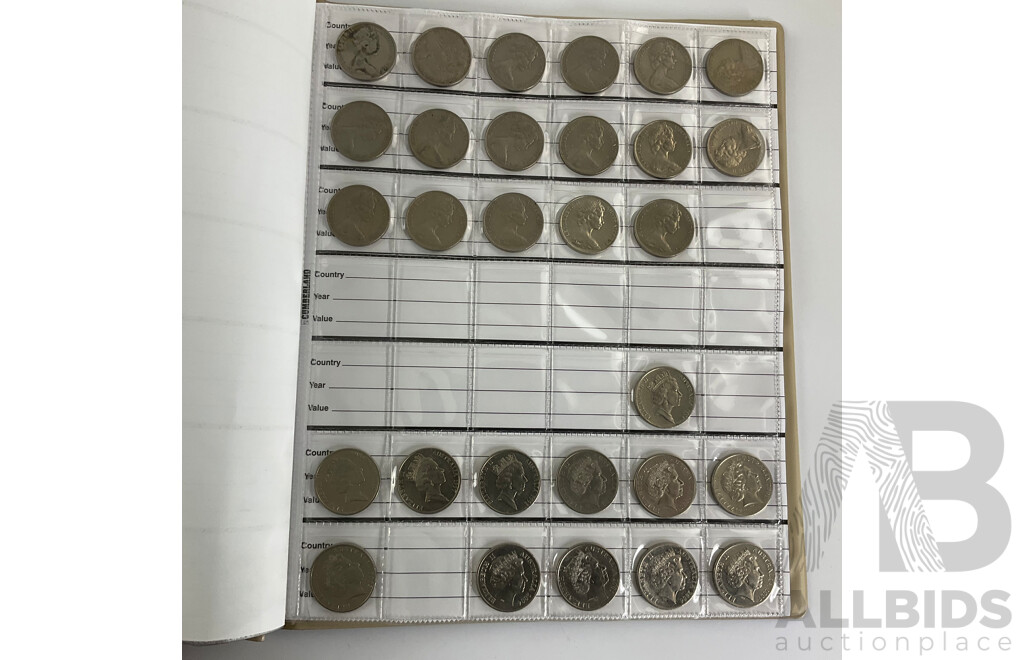 Album of Australian Coins Including Twenty Cents Consecutive 1966 to 1982, 1996 to 2002, 2004 to 2013 One Two, Five, Ten Fifty Cent Semi Consecutive Runs 1966 to 2012