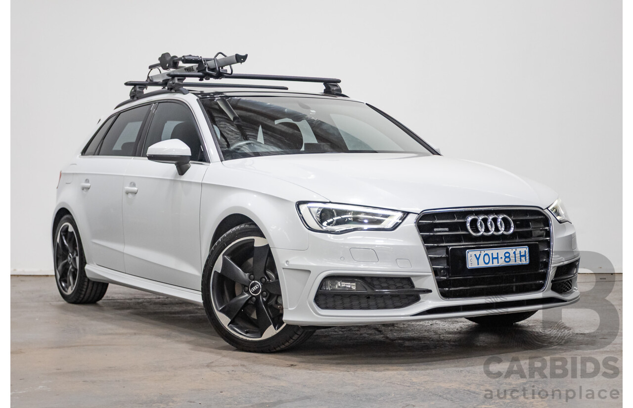 12/2013 Audi A3 1.8 TFSI Quattro S-Line Ambition (AWD) 8V 5D Hatchback Glacier White Turbo 1.8L