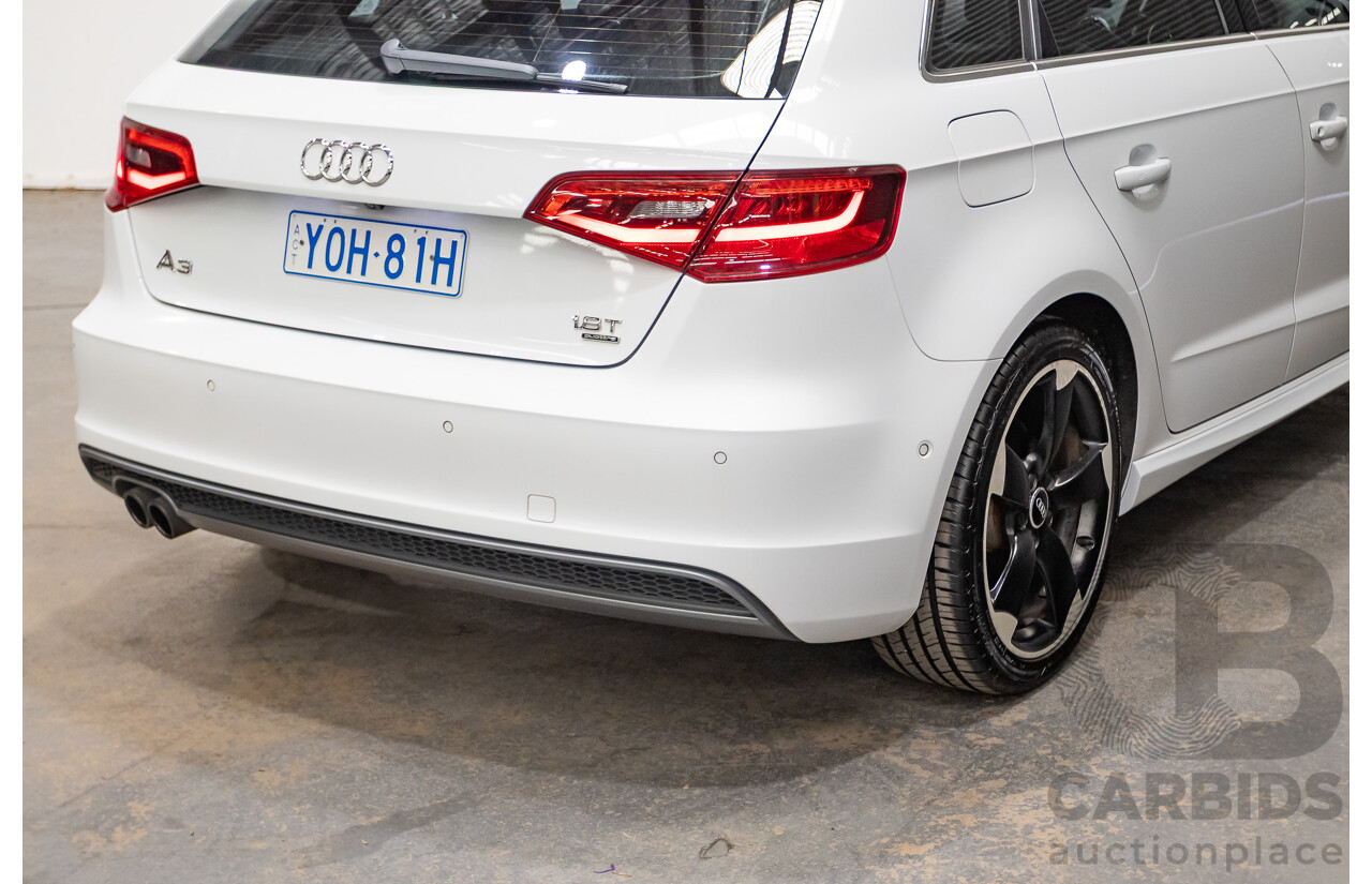 12/2013 Audi A3 1.8 TFSI Quattro S-Line Ambition (AWD) 8V 5D Hatchback Glacier White Turbo 1.8L