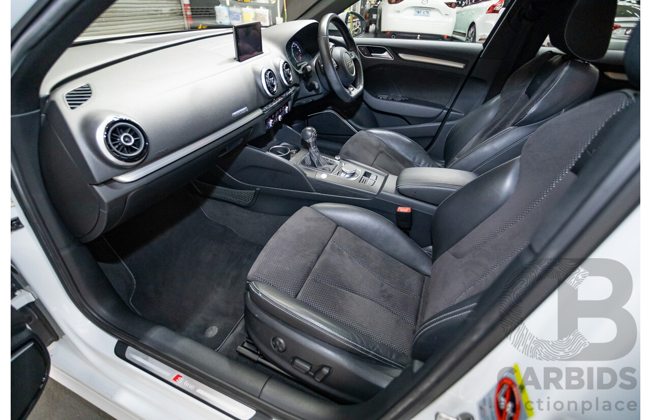 12/2013 Audi A3 1.8 TFSI Quattro S-Line Ambition (AWD) 8V 5D Hatchback Glacier White Turbo 1.8L