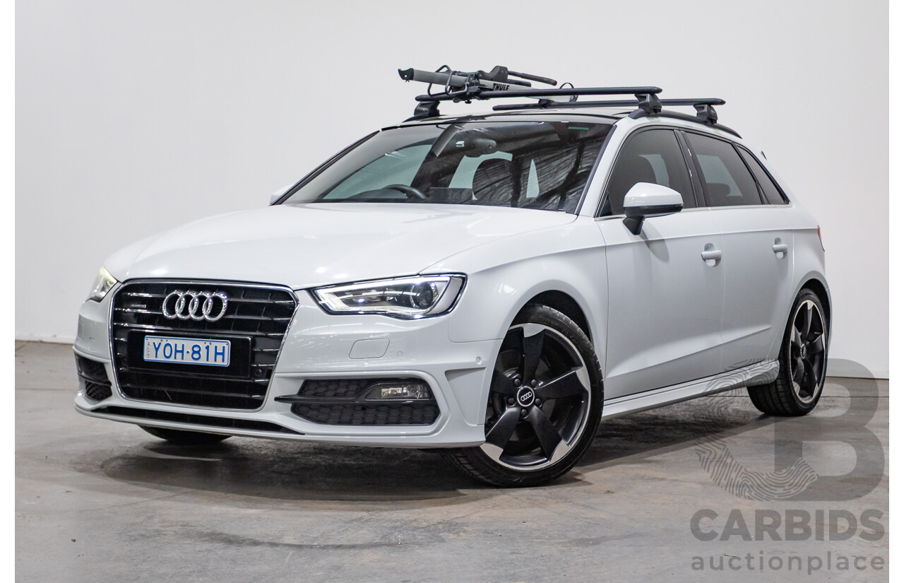12/2013 Audi A3 1.8 TFSI Quattro S-Line Ambition (AWD) 8V 5D Hatchback Glacier White Turbo 1.8L