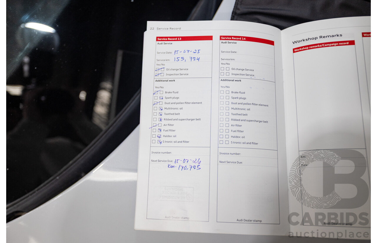 12/2013 Audi A3 1.8 TFSI Quattro S-Line Ambition (AWD) 8V 5D Hatchback Glacier White Turbo 1.8L