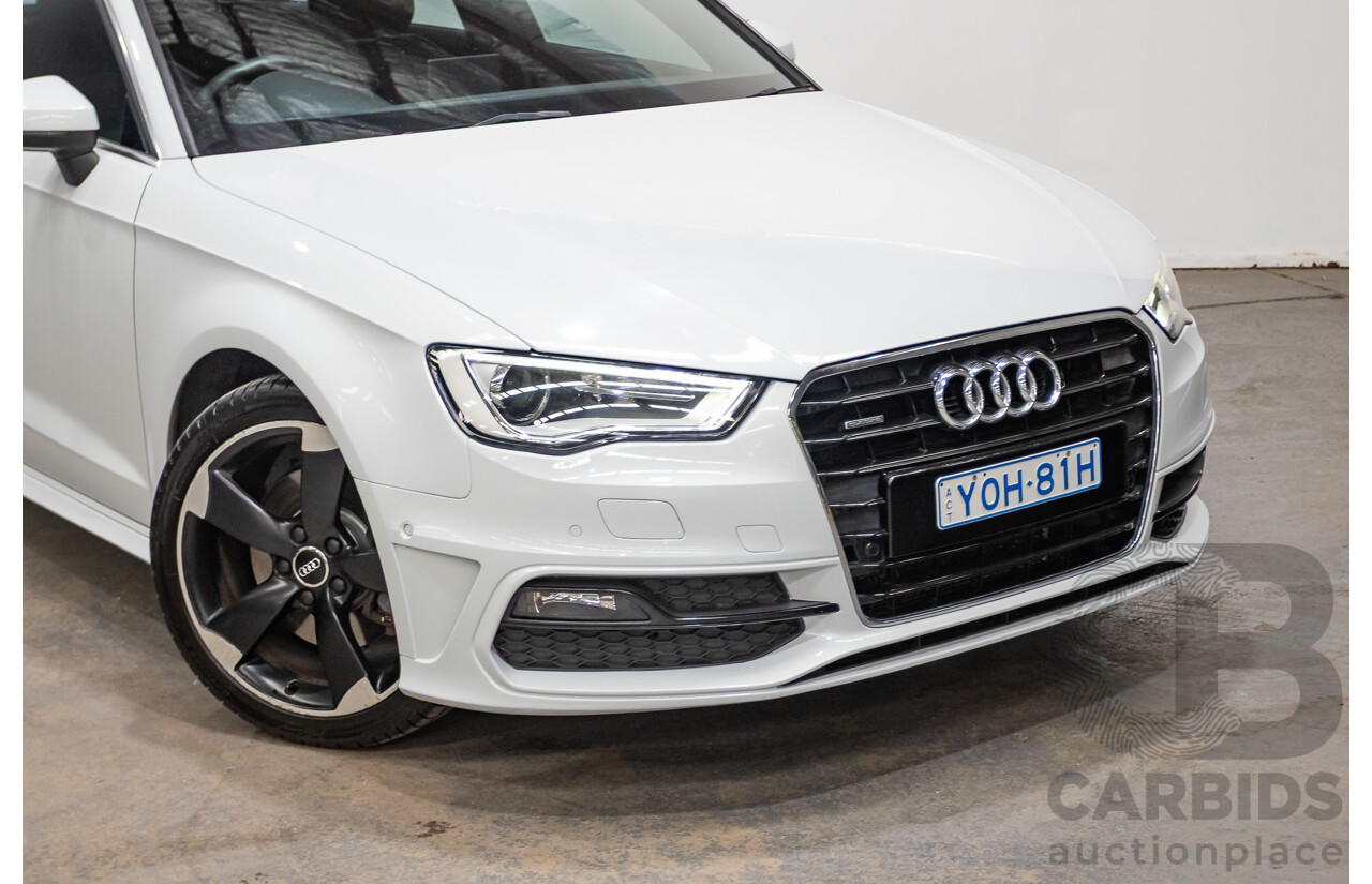 12/2013 Audi A3 1.8 TFSI Quattro S-Line Ambition (AWD) 8V 5D Hatchback Glacier White Turbo 1.8L