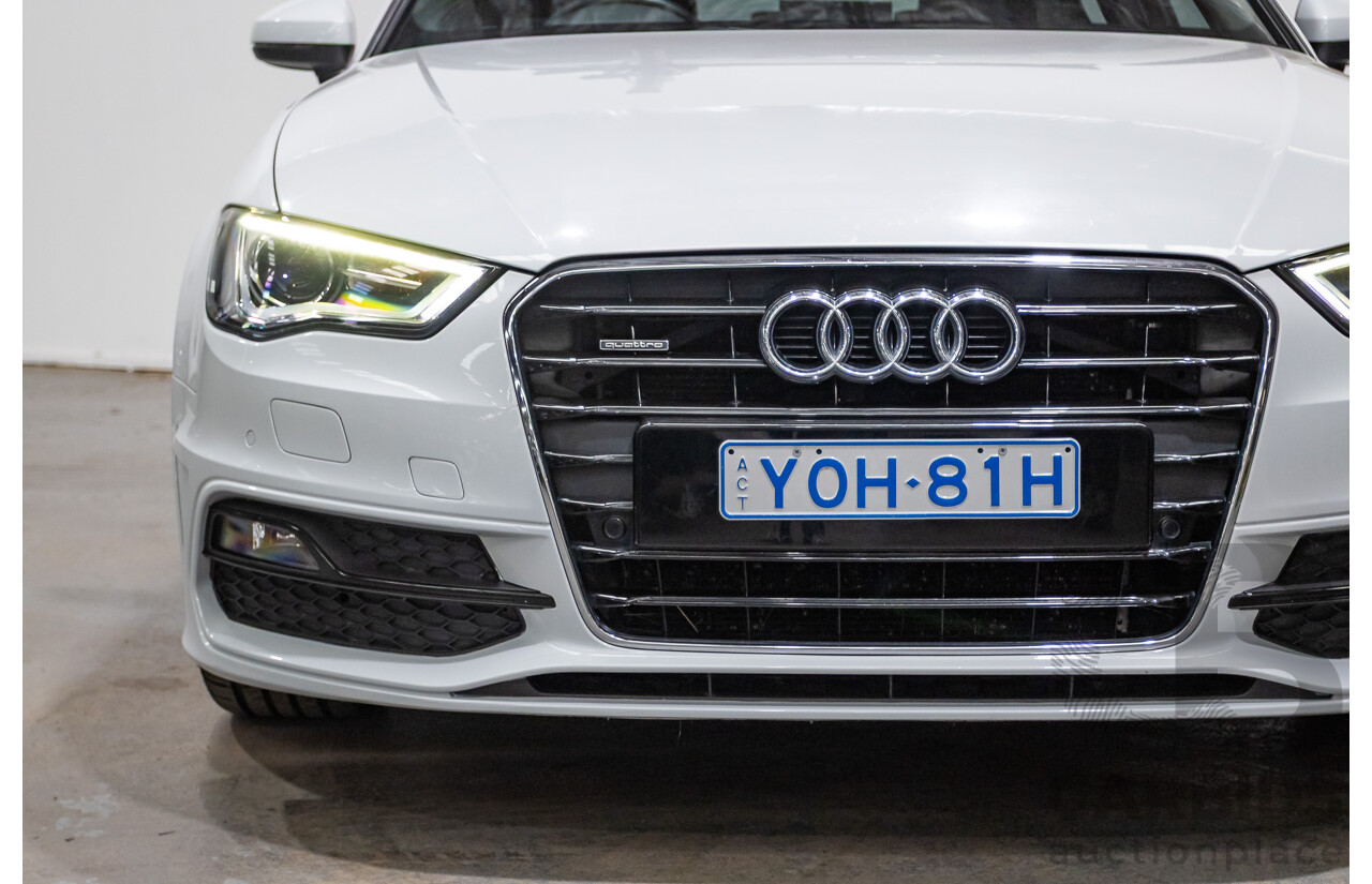 12/2013 Audi A3 1.8 TFSI Quattro S-Line Ambition (AWD) 8V 5D Hatchback Glacier White Turbo 1.8L