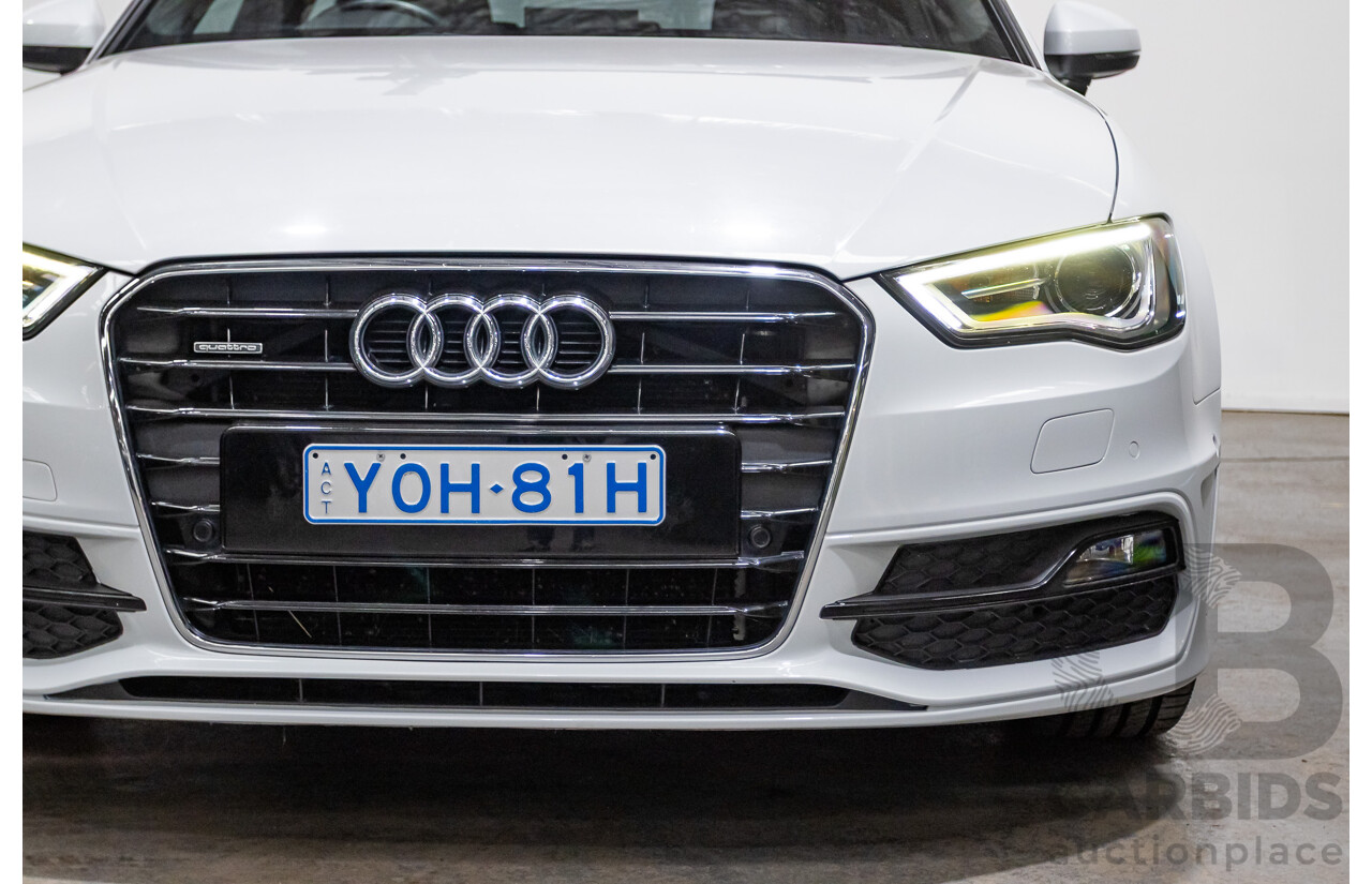 12/2013 Audi A3 1.8 TFSI Quattro S-Line Ambition (AWD) 8V 5D Hatchback Glacier White Turbo 1.8L