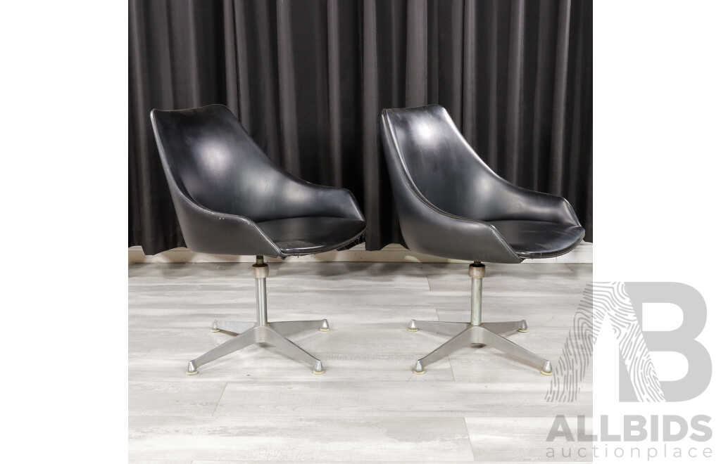 Pair of Black Leather Swivel Tub Chairs by Framac Furniture