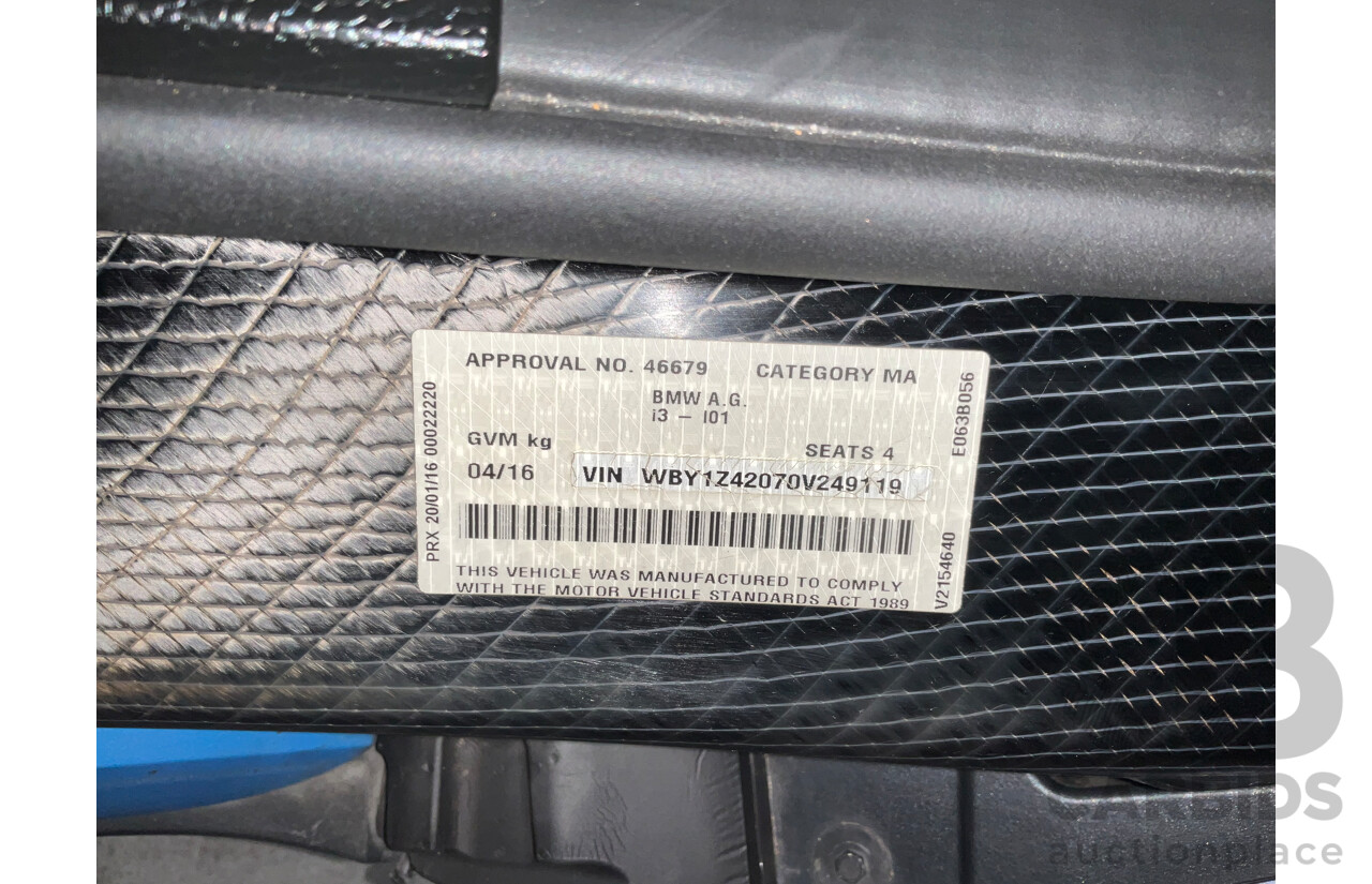 4/2016 BMW i3 REx Hybrid (RWD) IO1 4d Hatchback Mineral Grey/Fluid Black 0.6L - 125kW Electric