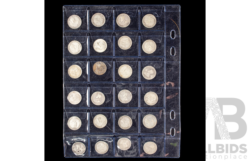 Seventy Two Australian Silver Threepence Examples Spanning 1910 to 1963 Including 1916M, 1917M, 1918M, 1919M, 1921M, 1942D, 1944S