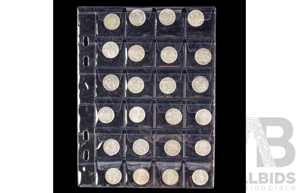 Seventy Two Australian Silver Threepence Examples Spanning 1910 to 1963 Including 1916M, 1917M, 1918M, 1919M, 1921M, 1942D, 1944S