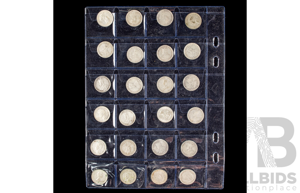 Seventy Two Australian Silver Threepence Examples Spanning 1910 to 1963 Including 1916M, 1917M, 1918M, 1919M, 1921M, 1942D, 1944S