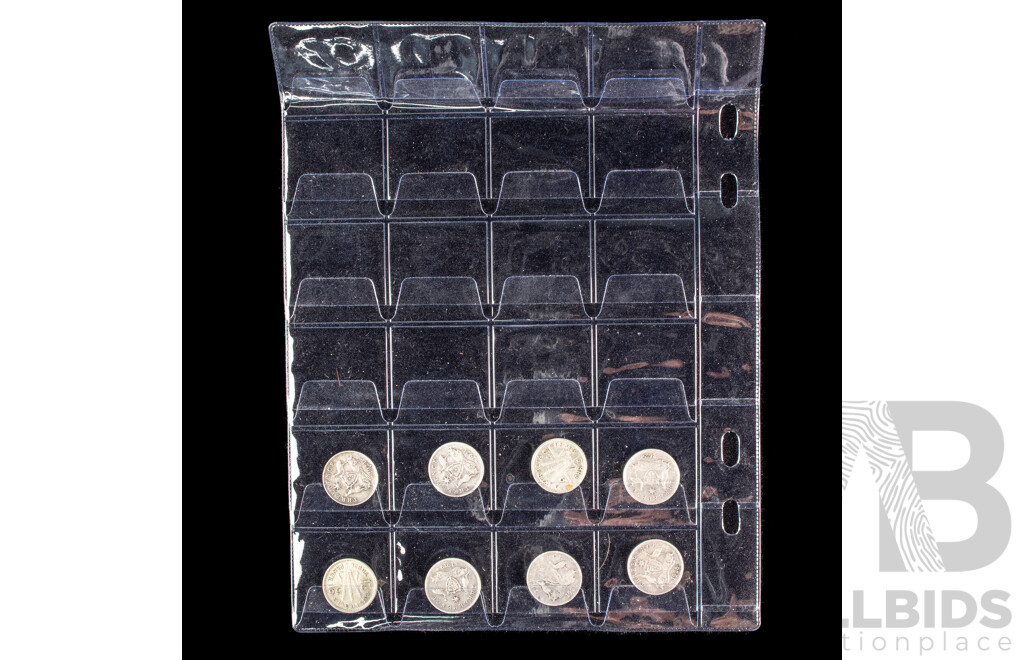 Seventy Two Australian Silver Threepence Examples Spanning 1910 to 1963 Including 1916M, 1917M, 1918M, 1919M, 1921M, 1942D, 1944S