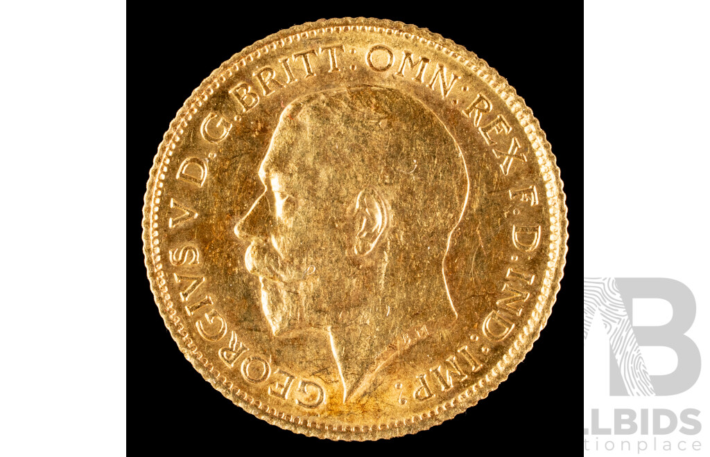 Australian 1914 KGV Gold Half Sovereign, Sydney Mint .916