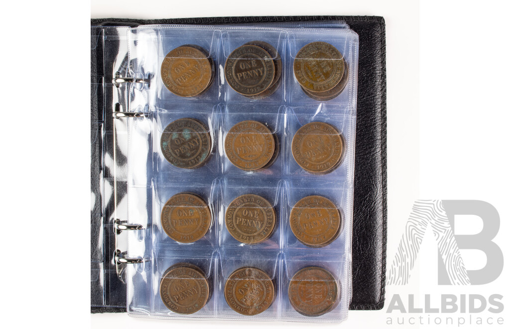 Album of One Hundred Australian KGV Pennies, Examples Spanning 1912 to 1936 Including 1915H 1916I(2), 1917I(2)