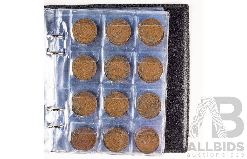 Album of One Hundred Australian KGV Pennies, Examples Spanning 1912 to 1936 Including 1915H 1916I(2), 1917I(2)