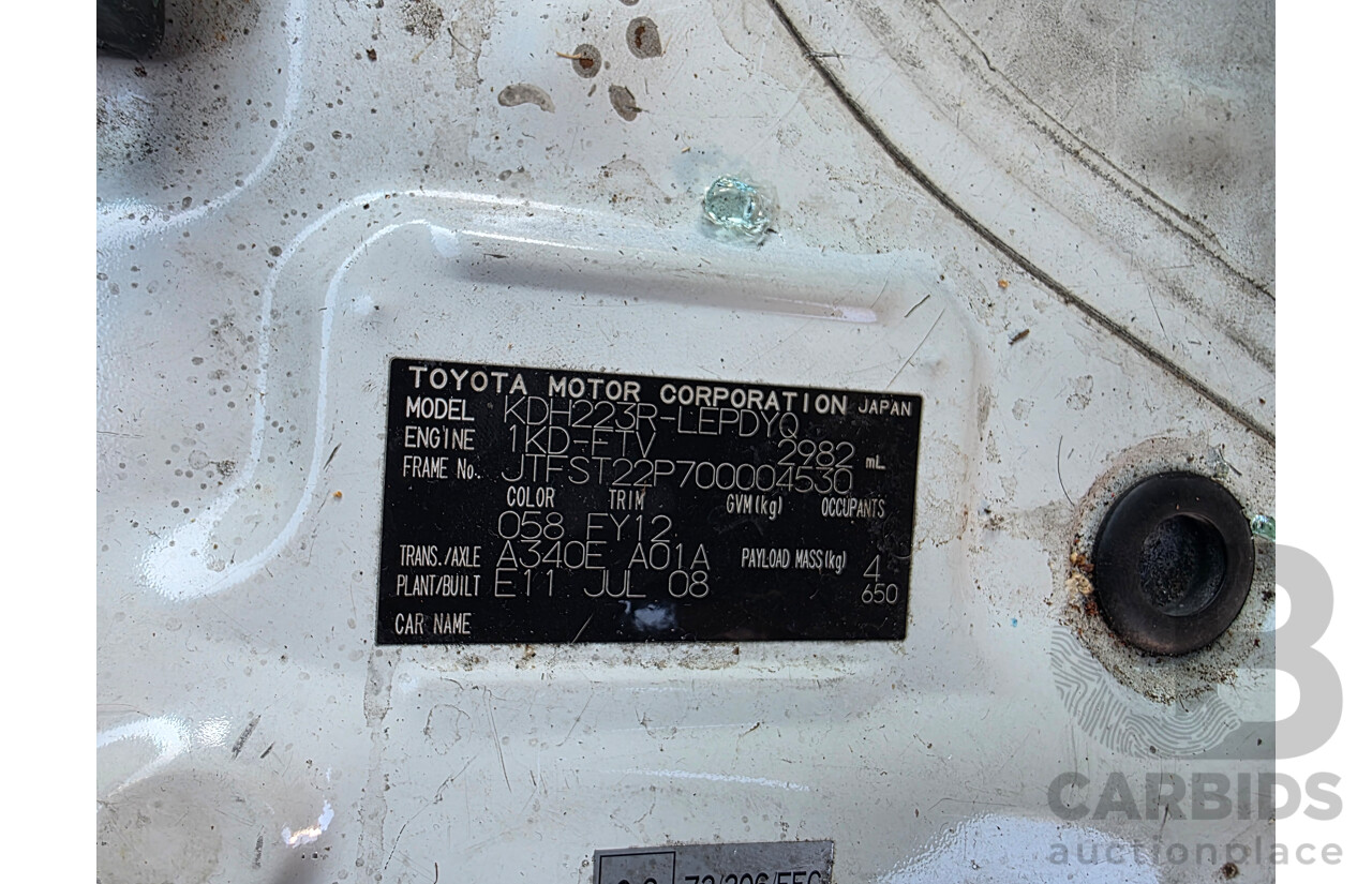 7/2008 Toyota Hiace Commuter KDH223R MY07 UPGRADE Bus White 3.0L - 10 seats