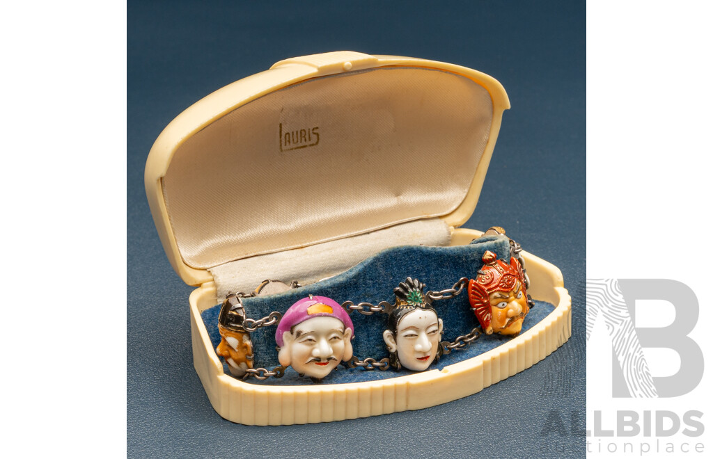 Rare Vintage Toshikane Sterling Silver 'Seven Gods of Fortune' Bracelet, C.1940-1950, Arita Japan