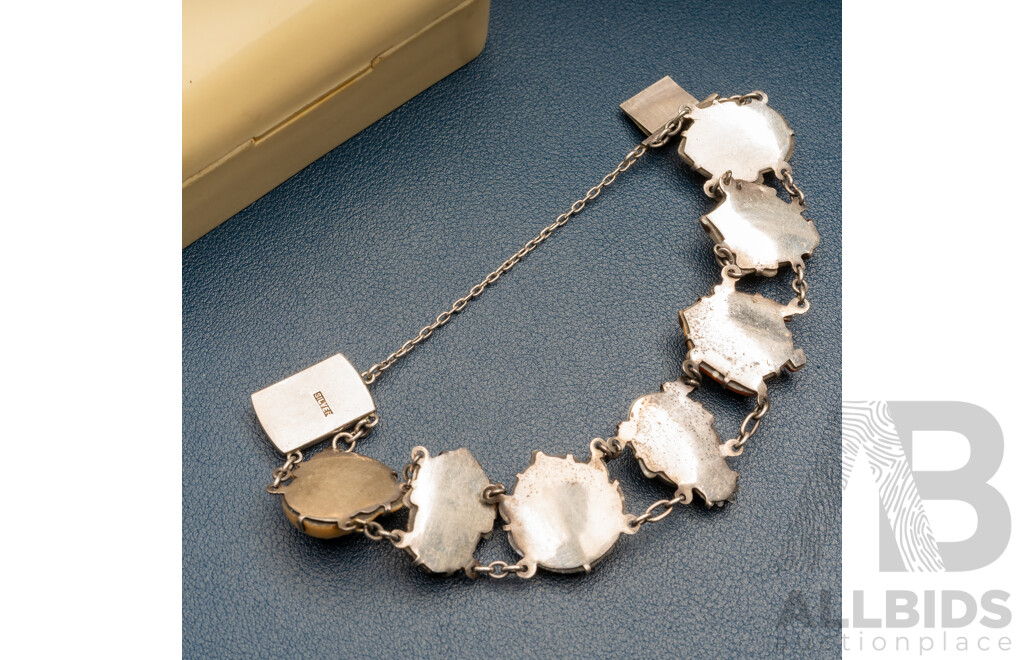 Rare Vintage Toshikane Sterling Silver 'Seven Gods of Fortune' Bracelet, C.1940-1950, Arita Japan