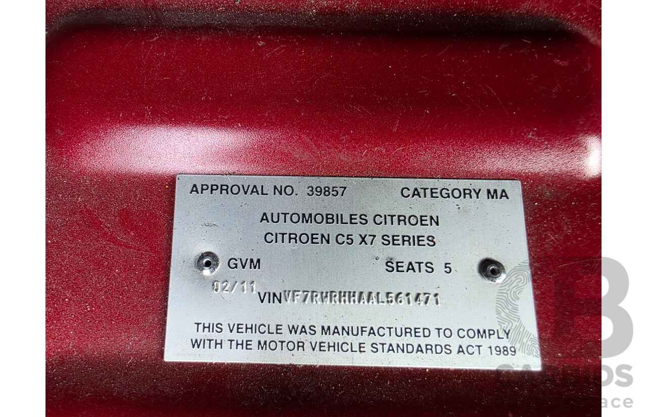 2/2011 Citroen C5 2.0 HDI Exclusive Tourer X7 MY10 4d Wagon Maroon 2.0L