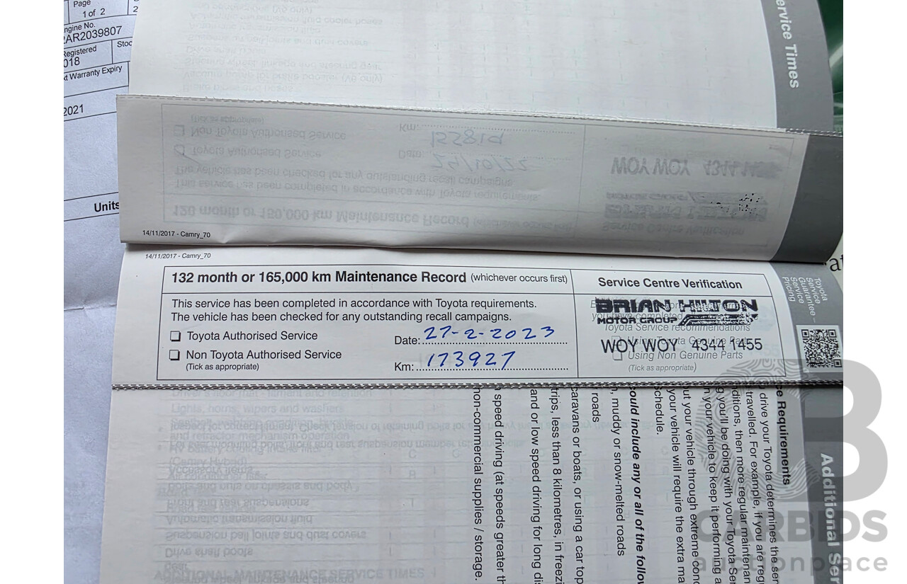 08/2018 Toyota Camry Ascent ASV70R 4D Sedan Dark Blue Mica 2.5L